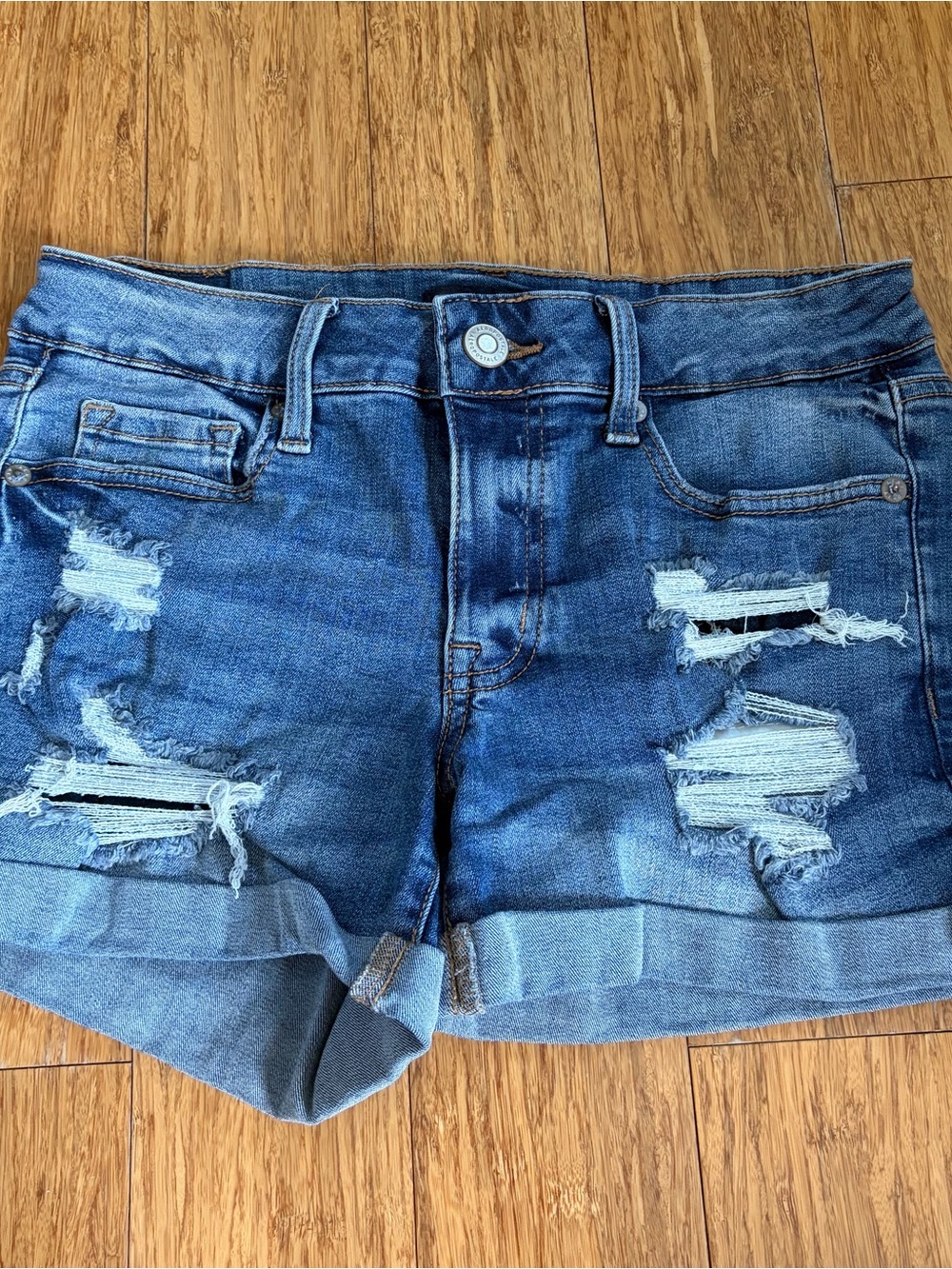 Aeropostale Blue Distressed Rolled Hem Denim Shorts